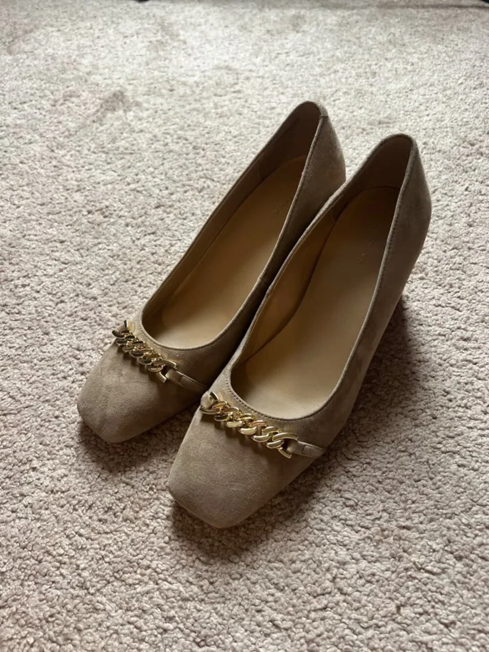 Ann Taylor Chain Suede Block Heel Pumps Womens 7.5